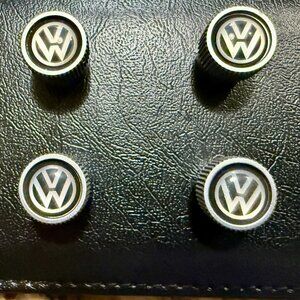 VW Tire Valve Stem Caps Set of 4 – Volkswagen Logo Black OEM